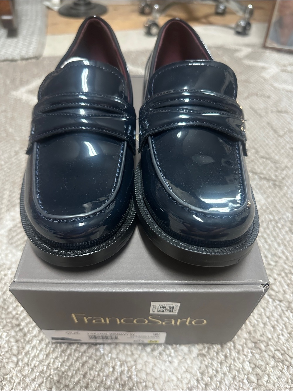 Franco Sarto Glossy Navy Penny Loafers